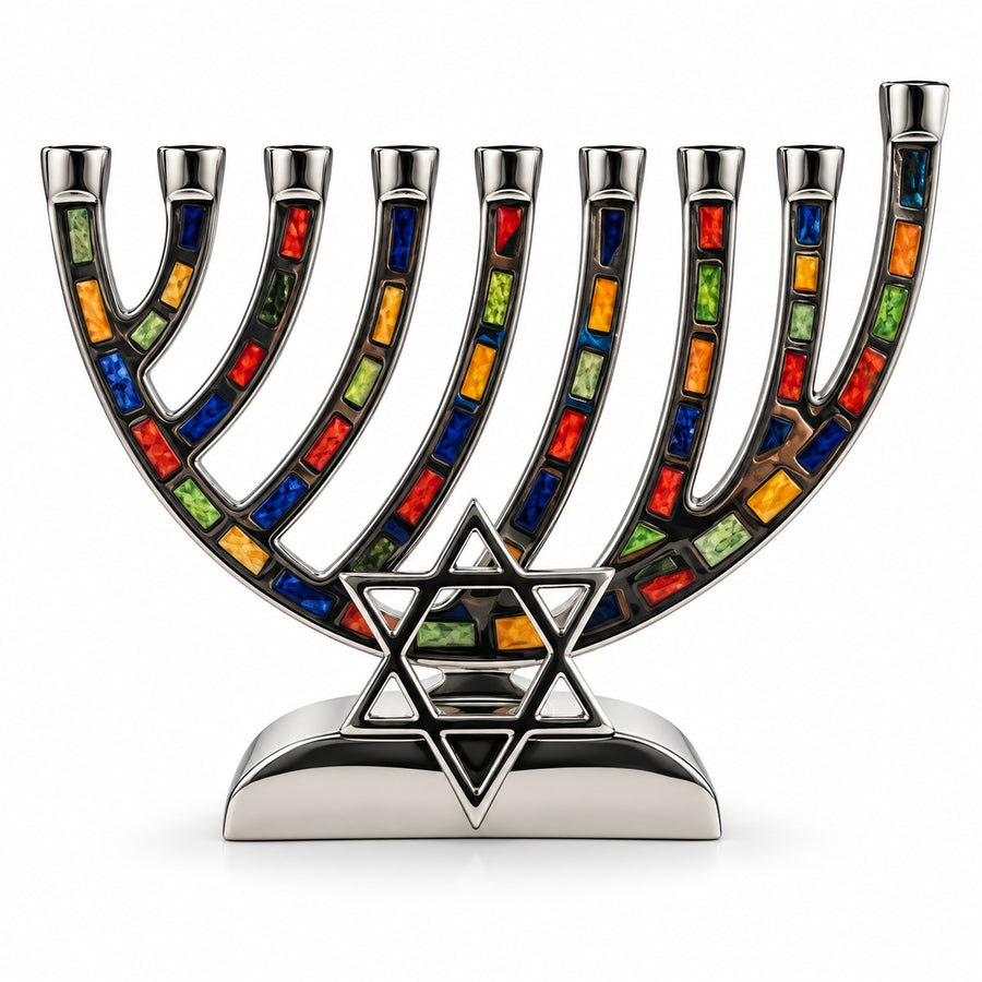 Jewelled Hanukkah Menorah with Star of David