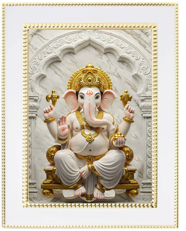 Diwali Gift Framed Ganesha White Gold