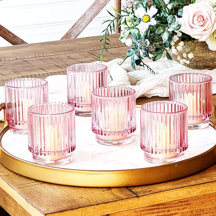 Diwali Gift Pink Glass Votives by Exclusively Luxe