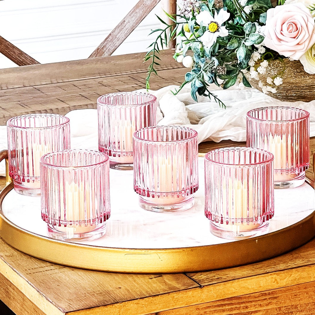 Lotus Pink Glass Diwali Tealight Holders (Set of 6)