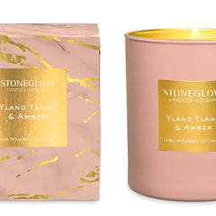 Exclusively Luxe scented candle gift with Stoneglow Ylang Ylang & Amber in gold-accented jar
