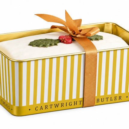 Iced Christmas Loaf Cake Gold Tin