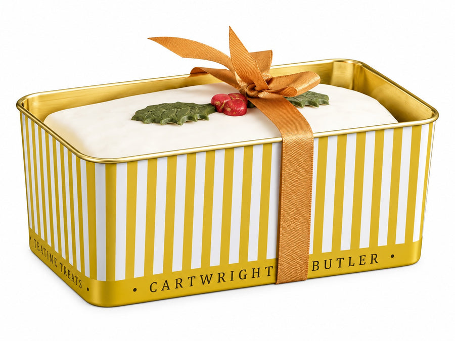 Iced Christmas Loaf Cake Gold Tin
