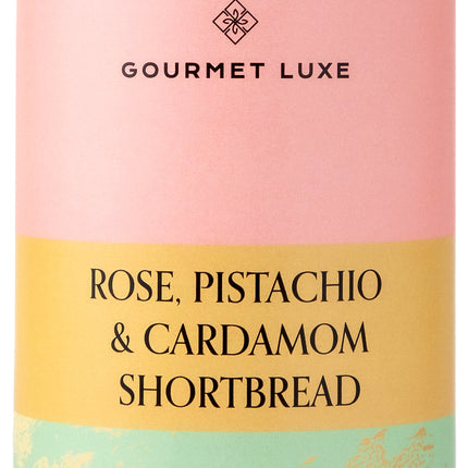 rose, pistachio & cardamom shortbread tin for luxury food hamper gifts